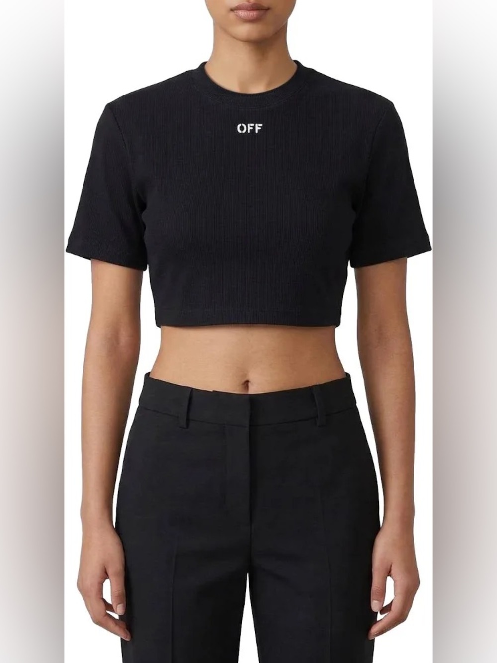 Off-White Black Knit Crop Top Logo Tee